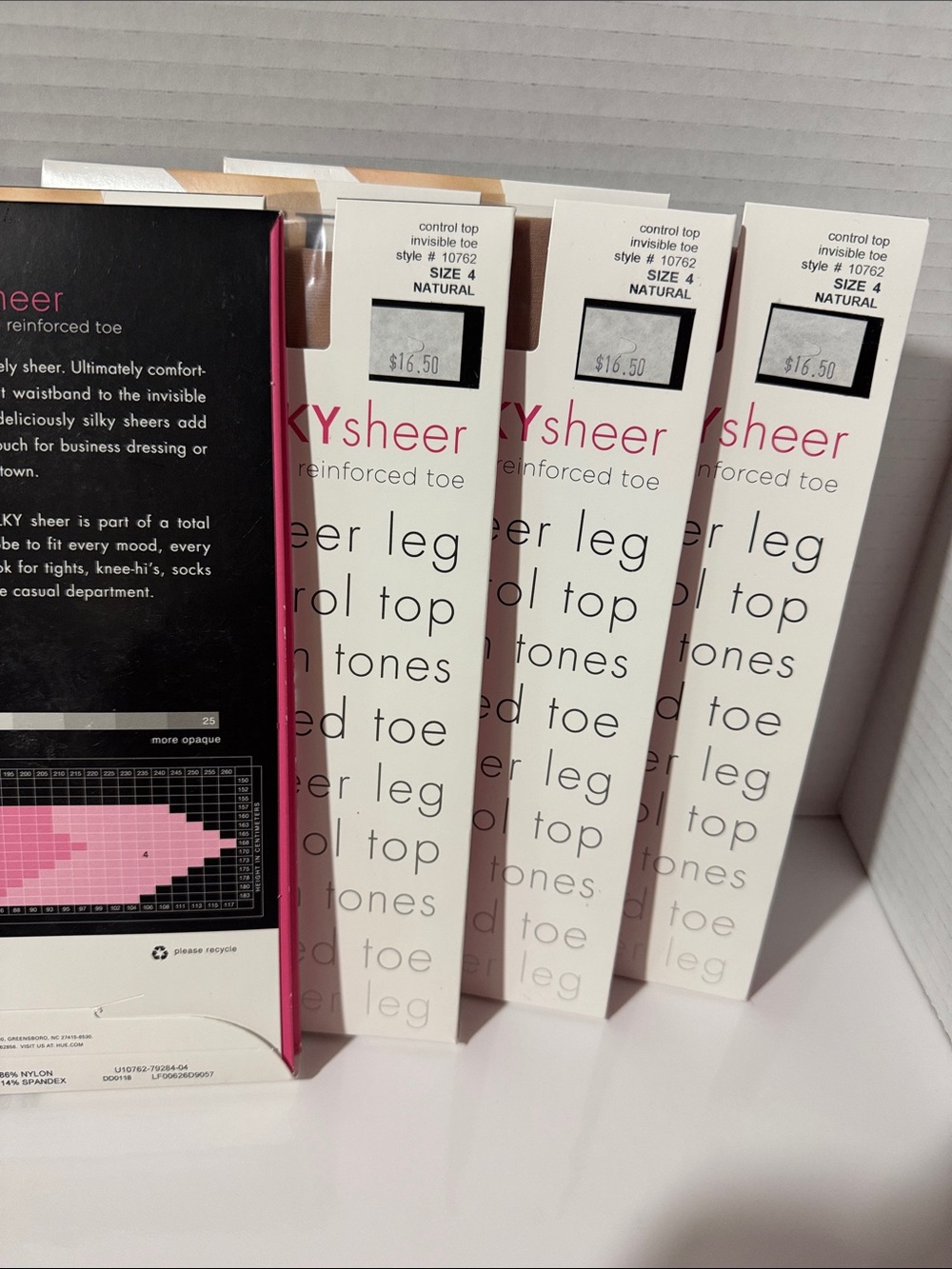 4 Brand New Pairs of HUE So Silky Sheer Control Top- Natural Pantyhose sz 4 - Picture 7 of 7